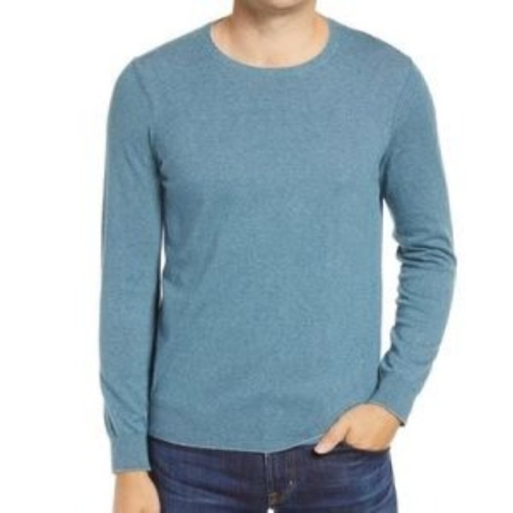 Bonobos Feder stripe topaz blue micro cotton sweater men new XL X-Large